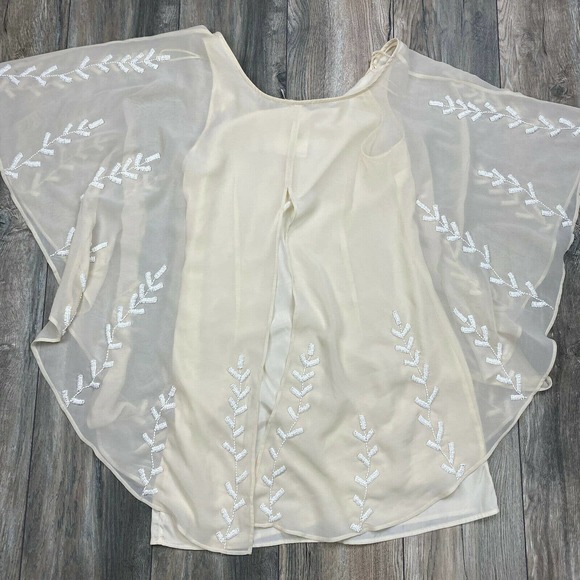 Free People Nude Cape Beaded Boho Sheer Dress $398 - Picture 8 of 10